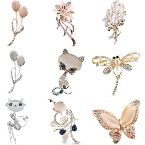 Miraculous Dragonfly Flower Fox Brooches Fashionable Opal Stone Flower Brooch Pin Garment Accessories Birthday Gift