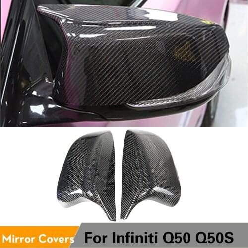 For Q50 Car Rearview Mirror Covers Caps For Infiniti Q50 Q50S 2013 - 2019 Replacement Carbon Fiber Side Mirror Covers Caps Shell