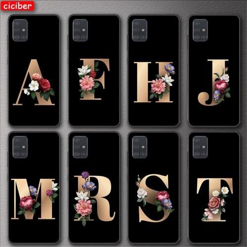 Initial Letter A Z Case For Samsung Galaxy A51 A71 A52 A72 A32 A02S A21S A12 A02 Flower Soft Silicone TPU Phone Protection Funda