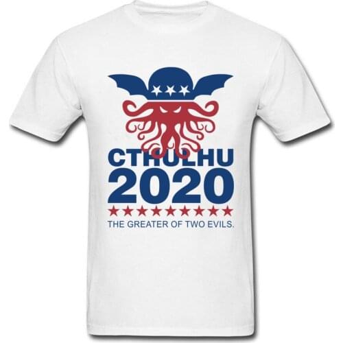 Cthulhu 2020 Men White T-shirt Cotton Tops Greater Of Two Evils Designer Mens Cartoon Graphic T Shirt Donald Trump