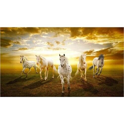 Seven Horses Running on the Grassground Canvas Paintings On the Wall Art Posters and Prints Animals Sunset Pictures Home Decor