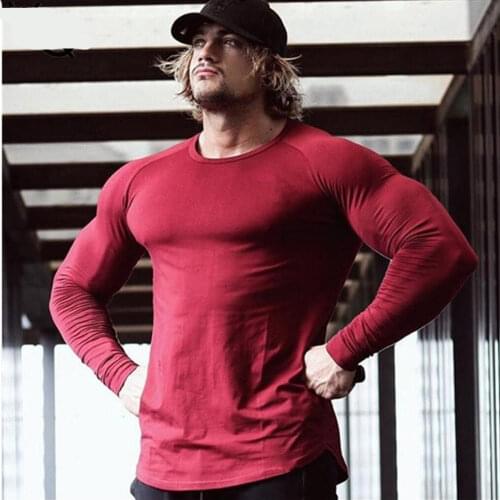 Gym Fitness T-shirt Men Casual Long sleeve Cotton t shirt Male Bodybuilding Workout Skinny Tee shirt Tops Running Sport Clothing