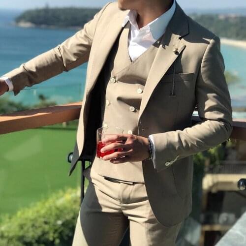 Custom Made Khaki Men Suit For Wedding Masculino Slim Fit Tuxedo Mens Suits Costume Homme Men Suits 3pcs(Jacket+Pant+Vest)