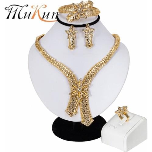MUKUN New African Jewelry Sets Gold Color Trendy Necklace Earrings Bracelet Women Gold Color Jewelry Set Wedding Accessories