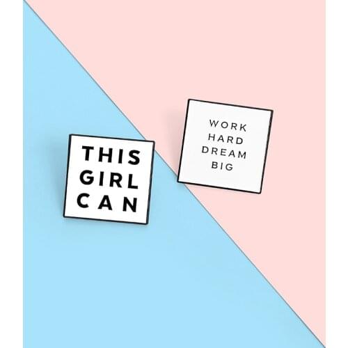 Creative White Geometric Letters Enamel Brooch This Girl Can Alloy Pins Punk Accessories Fashion Woman Jewelry Gift For Friends