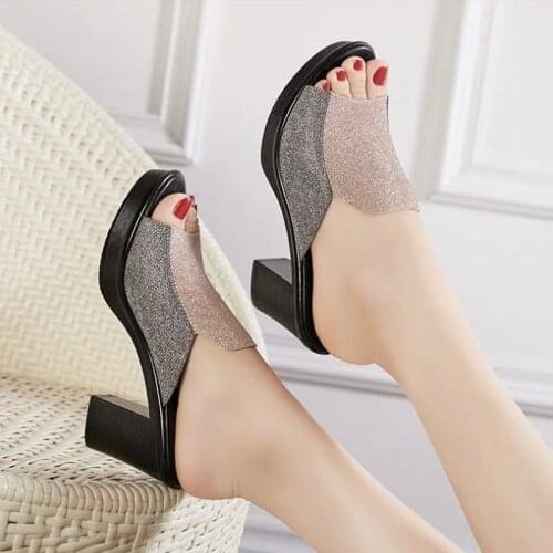 Summer Ladies Fashion Slippers Women High Heels Sandals Platform Women Casual Shoes Female PU Leather Footwear 2021 New