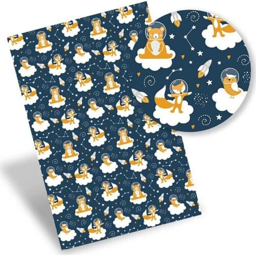 Faux Synthetic Leather Sheets Cartoon Bear Fox Printed Vinyl Leather Fabric DIY Bow Making Handbag Craft Materials 22*30cm/pc