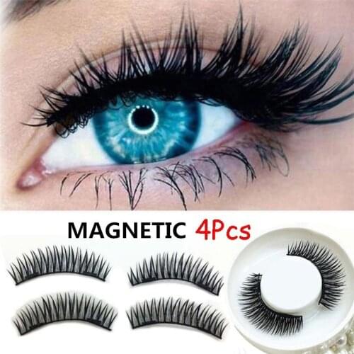 4 pcs New Easy Wear 3D Magnetic Eyelash False Eyelash Double Magnet Full Strip Magnetic Lashes Soft Hair Reusable
