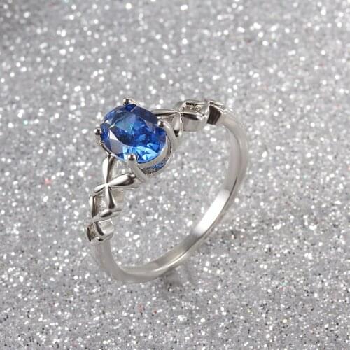 Fashion Blue Cubic Zirconia Ring Women Intersecting Hollow Girl Ring Lady Engagement Jewelry Valentines Day Gift For Girlfriend