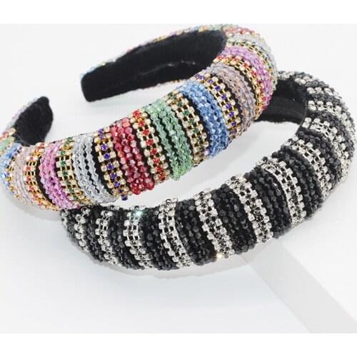 Fashion stripe rhinestone beaded hair accessories headbands for women luxury party catwalk baroque headband hair hoop hairbands