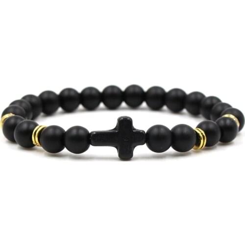 Trendy 8mm Matte Black stone Beads distance Bracelet 7 color Cross Bracelet for Women&Men Charm Jewelry Handmade personality