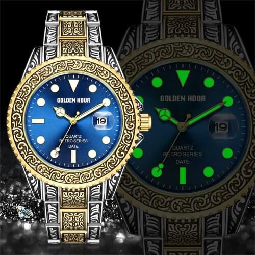 Mens Watch Top Luxury Brand GOLDENHOUR Wrist Watches for Men Clock Date Luminous Quartz Wristwatch Male Clock Relogio Masculino