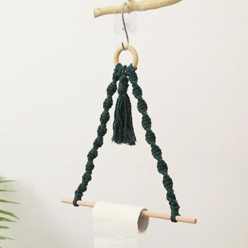 Nordic Toilet Paper Holder Dispenser Hand-woven Tapestry Macrame Wall Hanging Bathroom Towel Rack Decoration