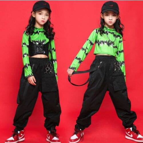 Girls Show Hip Hop Clothing Hoodie Crop Tops Stage wear Cargo dancing Pants for singers Ballroom Dance Costume Carnival Outfits