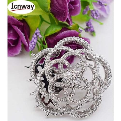 Wholesale Rhinestone inlay silver Plated 6rows clasp 3*3cm For DIY bracelet necklace Free shipping icnway