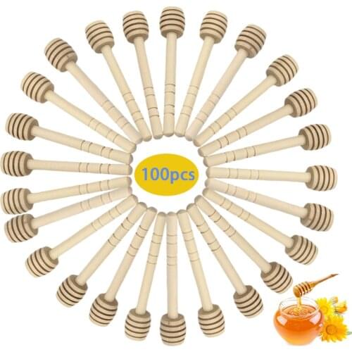 100Pcs 10cm Wood Stir Bar Mixing Handle Dipper Honey Long Stick Stirring Stick Jar Spoon for Coffee Milk Tea Kitchen Accessories