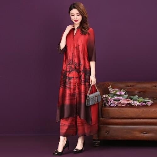 Spring Summer Fashion V-neck Women Dress New Big Oversize Elegant Temperament Nine-minute Wide Legged Pants Dresses