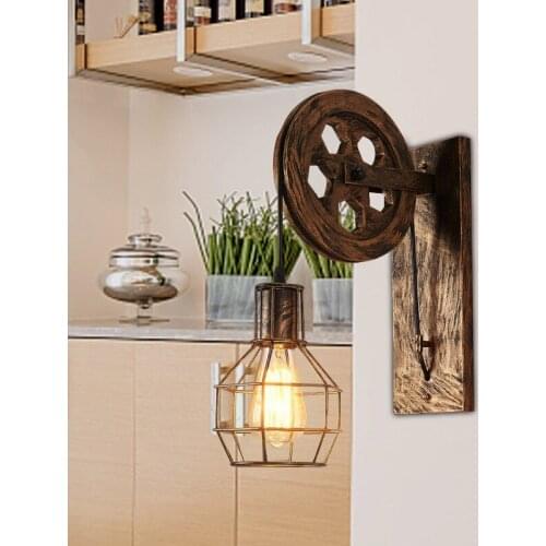 Industrial wall lamp vintage retro lights pulley wrought Iron room lighting rust metal bedside home decoration mount aisel loft