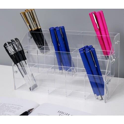 Clear Acrylic Display Rack Pencil Holder Pen Storage Box Stationery Holder Office Organizer Lipstick Makeup Brush Holder Case