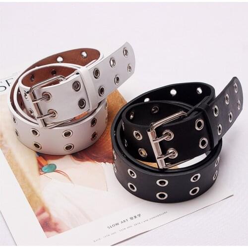 Women Belt Adjustable Waistband Leather Double Pin Buckle Belt Punk Wind Jeans Fashion Decorative Belt Chain Women Belt Unisex