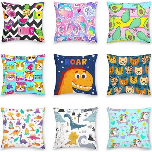 Cartoon Cushion Cover 45x45 Polyester Colorful Pillowcase Sofa Cushions Decorative Throw Pillows Cover Home Decor Pillow Cases