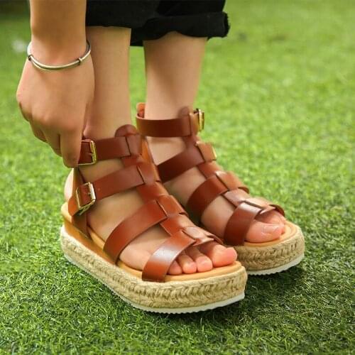 Summer Wedge Heel Sandals Women Cross-woven Waterproof Platform Gladiator Shoes Ladies Fashion Open Toe Straw Shoes Plus Size 43