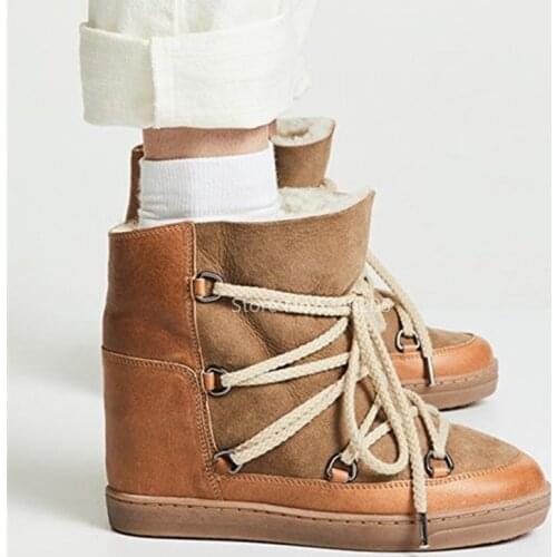 New Arrival Women Boots Shearling-lined Suede And Leather Snow Boots Fashion Height Increasing Tan Black Women Shoes