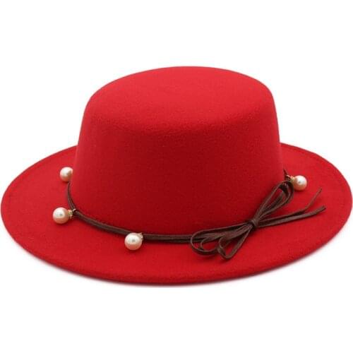 Womens Fedora Wool Khaki Jazz Hat Female Ethnic Casual Big Eaves Retro Autumn Classic Pearl Felt Hat and Hat