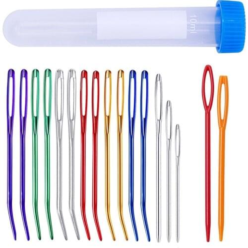 Nonvor 17 Pieces Set Sewing Needles Household Funiversal Plastic Yarn Large Eye Needles Blunt Yarn Sewing Set DIY Accessories