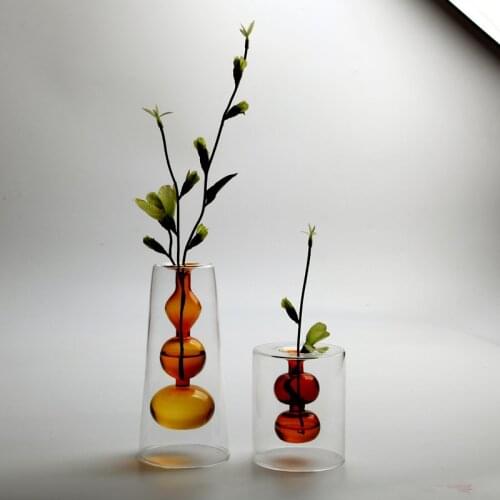 Nordic Double-Layer Color Glass Vase Desktop Hydroponic Flower Vase Ornament Home Decoration Birthday Wedding Gift