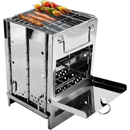 Mini Folding Charcoal Stove Stainless Steel Square BBQ Grill for Outdoor MC889