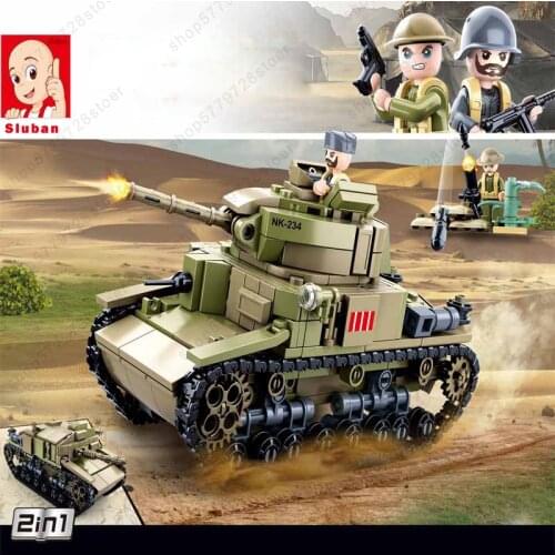 Sluban WW2 Military 2 IN 1 M13/40 Tank Model Building Blocks War Chariot Car Brinquedos DIY Bricks Educational Toys For Boys