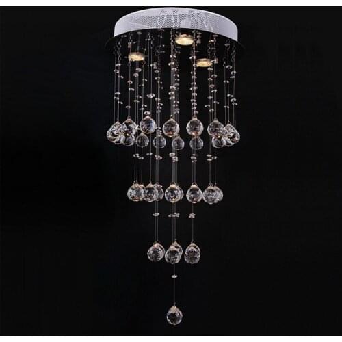 Modern Luxury Rain Drop Round Crystal Ceiling Lamp GU10 Bulb Flush Mount Light Hallway Lobby Staircase Living Room Lighting P505