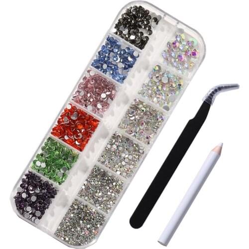 Multi-size Glass Nail Rhinestones Set Crystals Strass / Mixed Size DIY 3D Nails Art Rhinestone Decorations Set Flat Back Charms