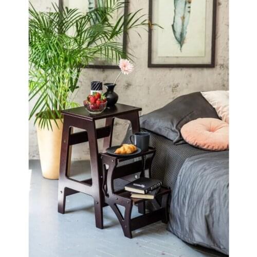 Step Stool 3 Tier Multifunction Wenge Wood Ladder Rustic Design with Ladder, Stool and Storage Shelf for Home, 264 lbs Capacity