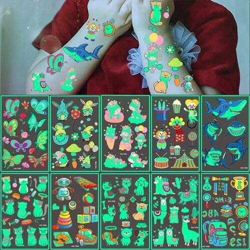 Luminous Temporary Fake Tattoo Stickers Unicorn Cartoon Glow Stationery Sticker Kids Child Body Art