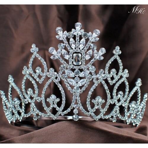 Dazzling Flower Tiaras 5" Floral Brides Crowns Handmade Clear Rhinestone Crystal Diamante Headpiece Wedding Bridal Prom Party