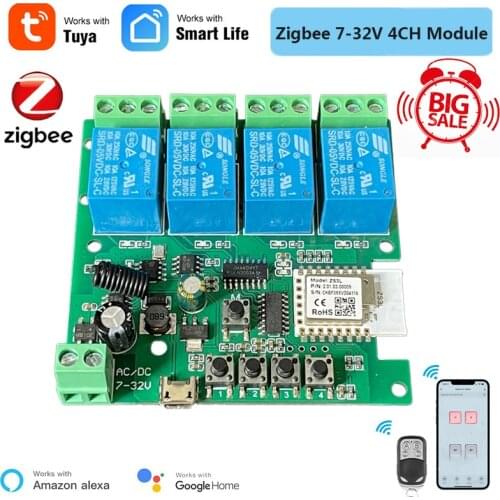 Tuya Smart Life,Wifi Smart Light Switch,Wifi Module,4CH DC 5/12/32V Inching RF433 Receive 10A Relays Work With Alexa Google Home