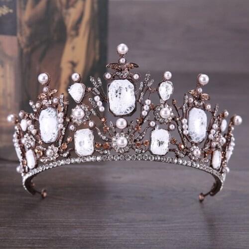 Vintage Bridal Wedding Crown Hair Accessories Baroque Rhinestones Pearl Crystal Crown Headdress Princess Crown Wedding Headdress