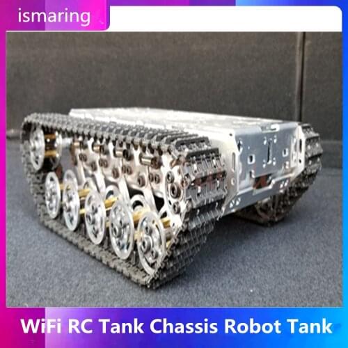 WiFi RC Tank Chassis Robot Stainless Steel Tank Truck Intelligent Robot Chassis Metal Crawler with Shock Absorber for Model Toy