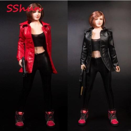 1/6 Scale Female mid-length leather jacket female soldier Doll Clothes Model for 12'' Action Figure big breasted body