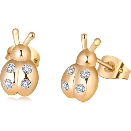Love & Annie AAA CZ Gold Color Beetle Stud Earrings Trendy Womens Earring Cute Girl Shiny Earrings Gift