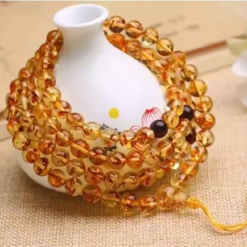Flower Amber Beads Strand Bracelets Women Natural Baltic Ambers Elastic Beaded 108 Bead Mala Bracelet For Girlfriend Mom Gifts