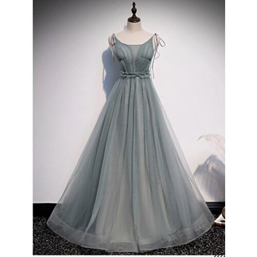 Robe De Soiree A-line Gray-blue Evening Dresses Long Dress New Fashion Party Dress Vestido De Festa Lace Up Evening Dress 2020