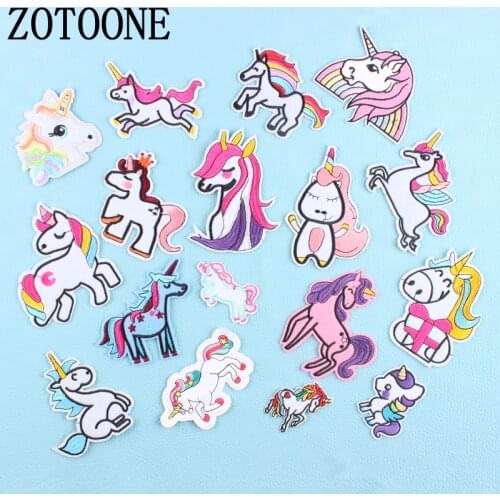 ZOTOONE Unicorn Cartoon Iron on Pink Colorful Embroidered Pony Horse Clothes Patches 1PC Applique for Jacket Stickers Badge DIY