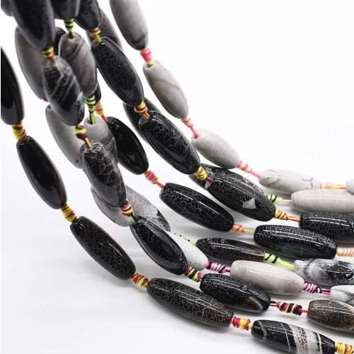 2 strands/lot Natural Oval Agate Olivary Rice Cracked Faceted Loose Beads For DIY Bracelet Necklace Jewelry Making Strand 15"