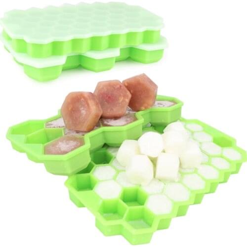 2pcs Honeycomb Ice Cube Tray 37 Cubes Silicone Ice Cube Maker Mold With Lids For Ice Cream Party Whiskey Cocktail Cold Drink