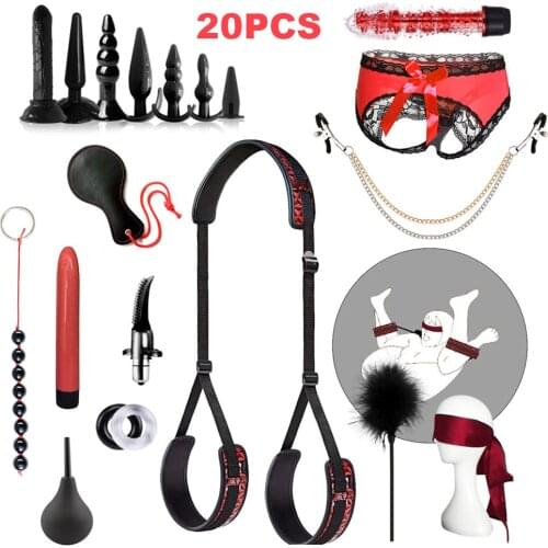 20PCS BDSM Sex Kits Pull bead vibrator Sex Toys For Adult Game Erotic Sex Game Anal plug Whip Gag Vibrator SM Toys Nipple Clamps