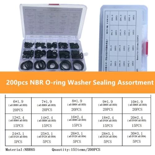 200pcs/set Rubber O-Ring Seal NBR Sealing O-rings Nitrile Washer Watertightness Different Size Assortment Kit With Plactic Box