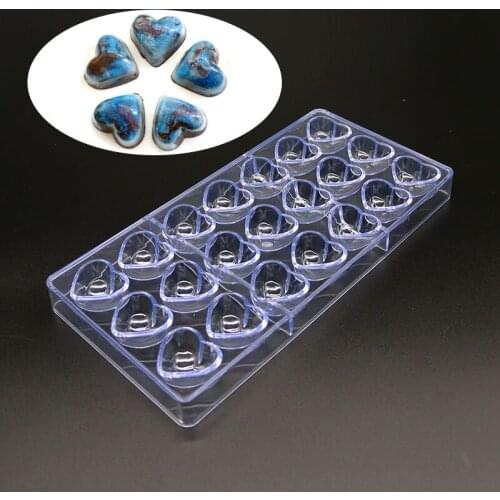 21 Evens Heart Shaped Hard Plastic Chocolate Mold Valentines Day DIY Jelly Fondant Molds Candy Bar Baking Tools